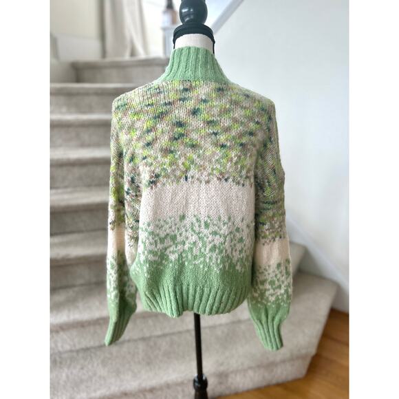NWT Aerie Green Cream Blouson Ribbed Hem Turtleneck Oversize Sweater - Picture 3 of 6